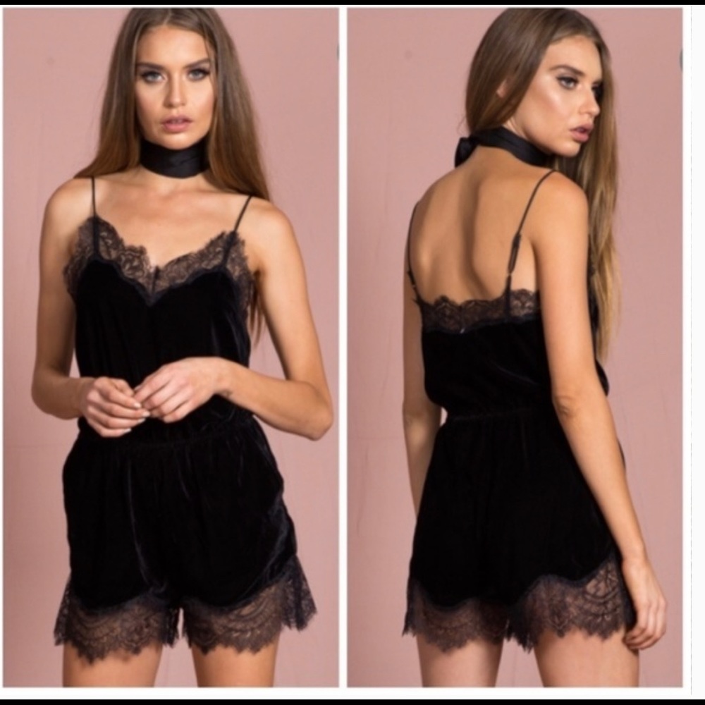 Nasty Gal Lioness Romper Jumper Black Velvet Lace